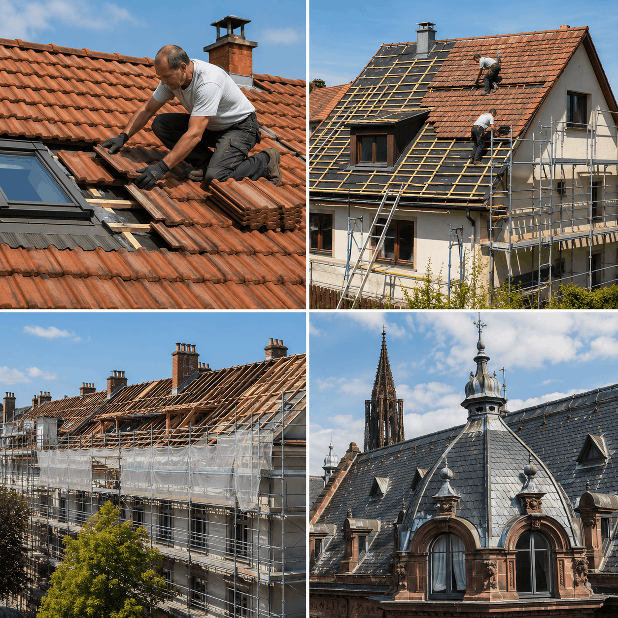 Entreprise de couverture Strasbourg remplacement de tuiles, fuites, démoussage, gouttières, urgences ponctuelles, velux unitaire